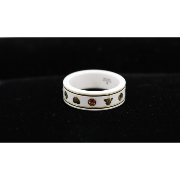 H0 Auth White GUCCI 18K Yellow Gold Icon Ring Topaz Gemstones Size 18 US 8 $1100 - Picture 1 of 6